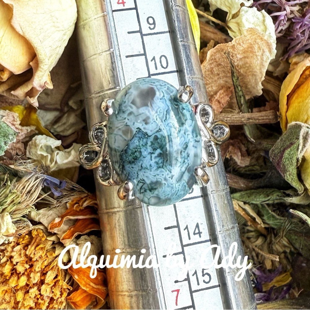 Moss agate gem ring + blue green hues
